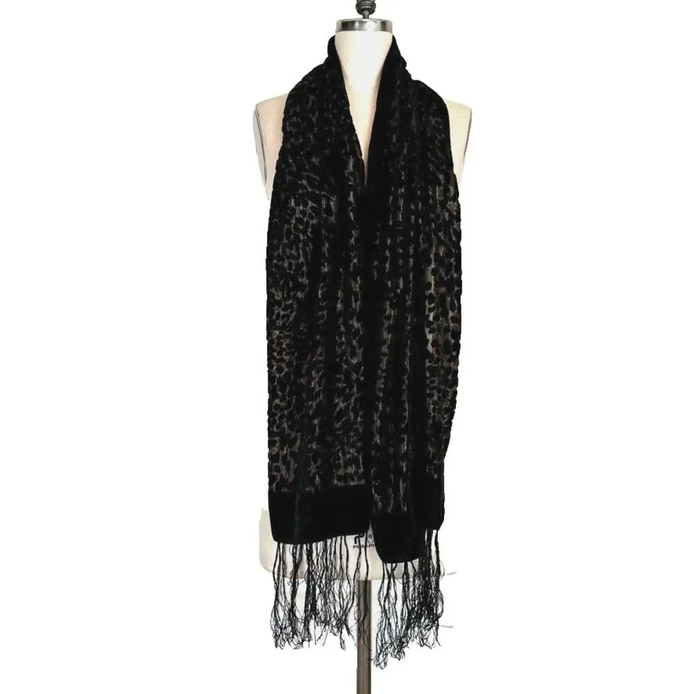 Chico's Additions Velvet‎ Burnout Scarf Black Gold Whimsy Goth Witchy